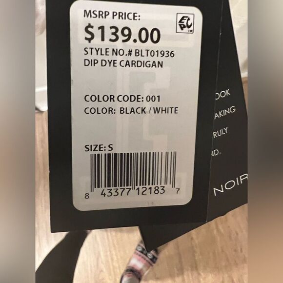 Blanc Noir Dip-Dye Long Cardigan - Black and White size S NWT - Picture 4 of 6